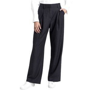 Reformation Alex Pinstriped Mid-Rise Straight-Leg Pants Black